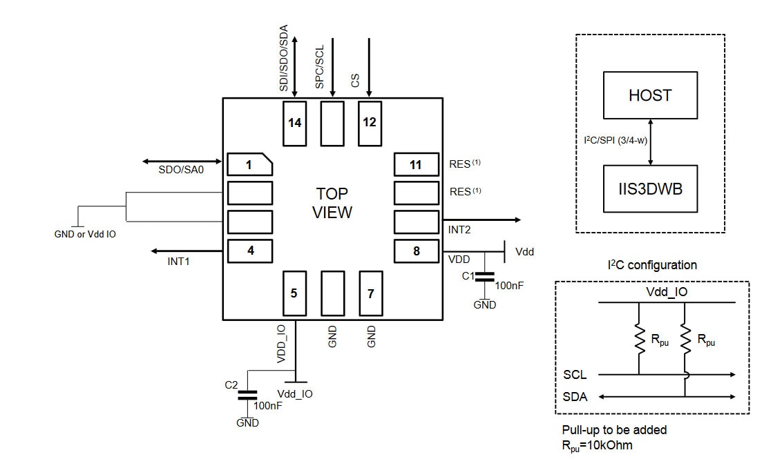 IIS3DWB Accelerometer Application Circuit