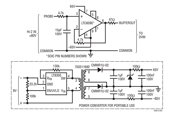 Buffered probe for digital voltmeter - High precision high voltage signal chain