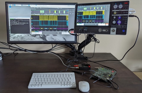 Figure 2: Setup for the Tektronix 2 Series MSO Mixed Signal Oscilloscope and a Raspberry Pi