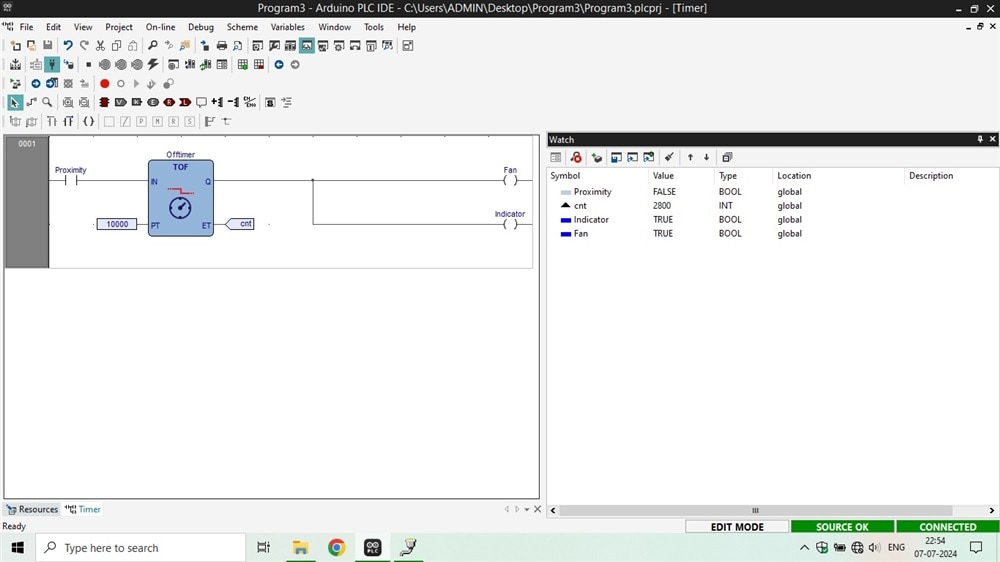 Figure 2: A sample ladder logic program running on Opta® PLC