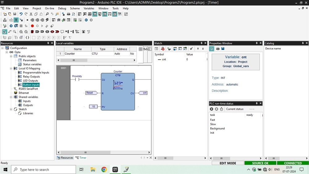 Figure 5: Programming Arduino Opta® PLC using Ladder Logic