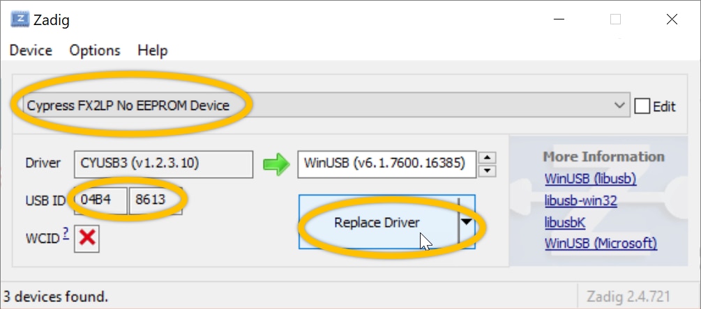 installing zadig driver freezes