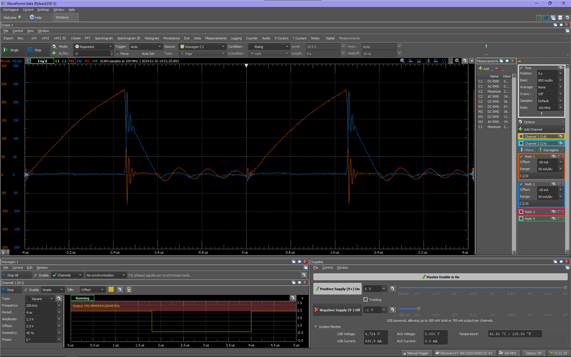  a real measurement of the circuit, with the jumpers across the 10 ohm resistors removed