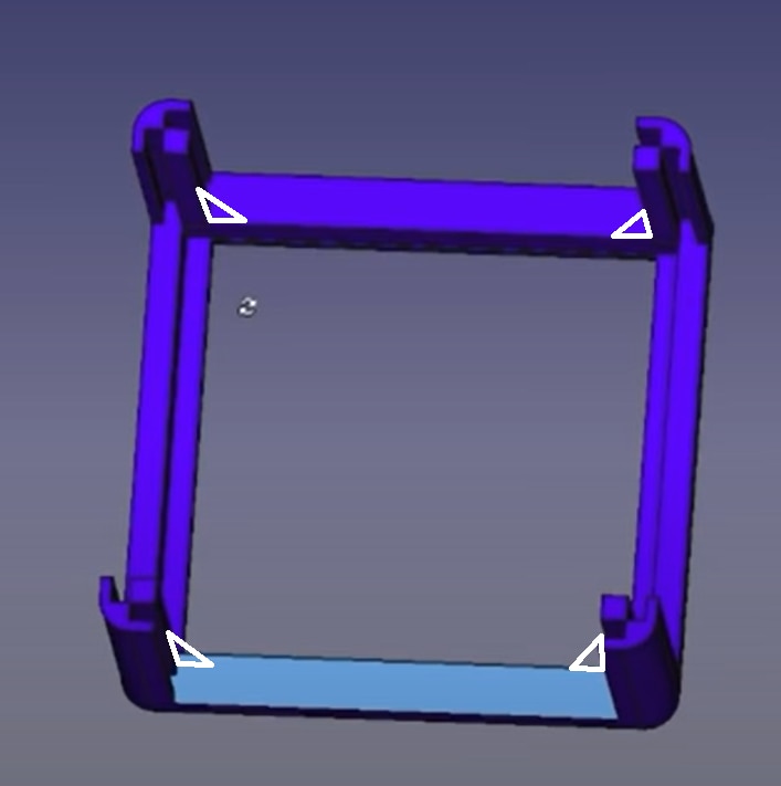 3D image of cube half with fillet positions shown