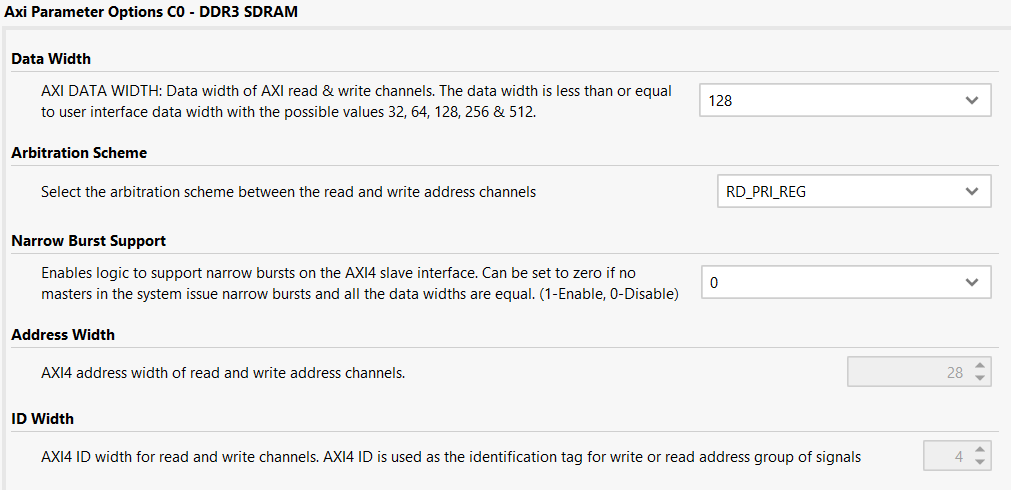 AXI Parameter Settings