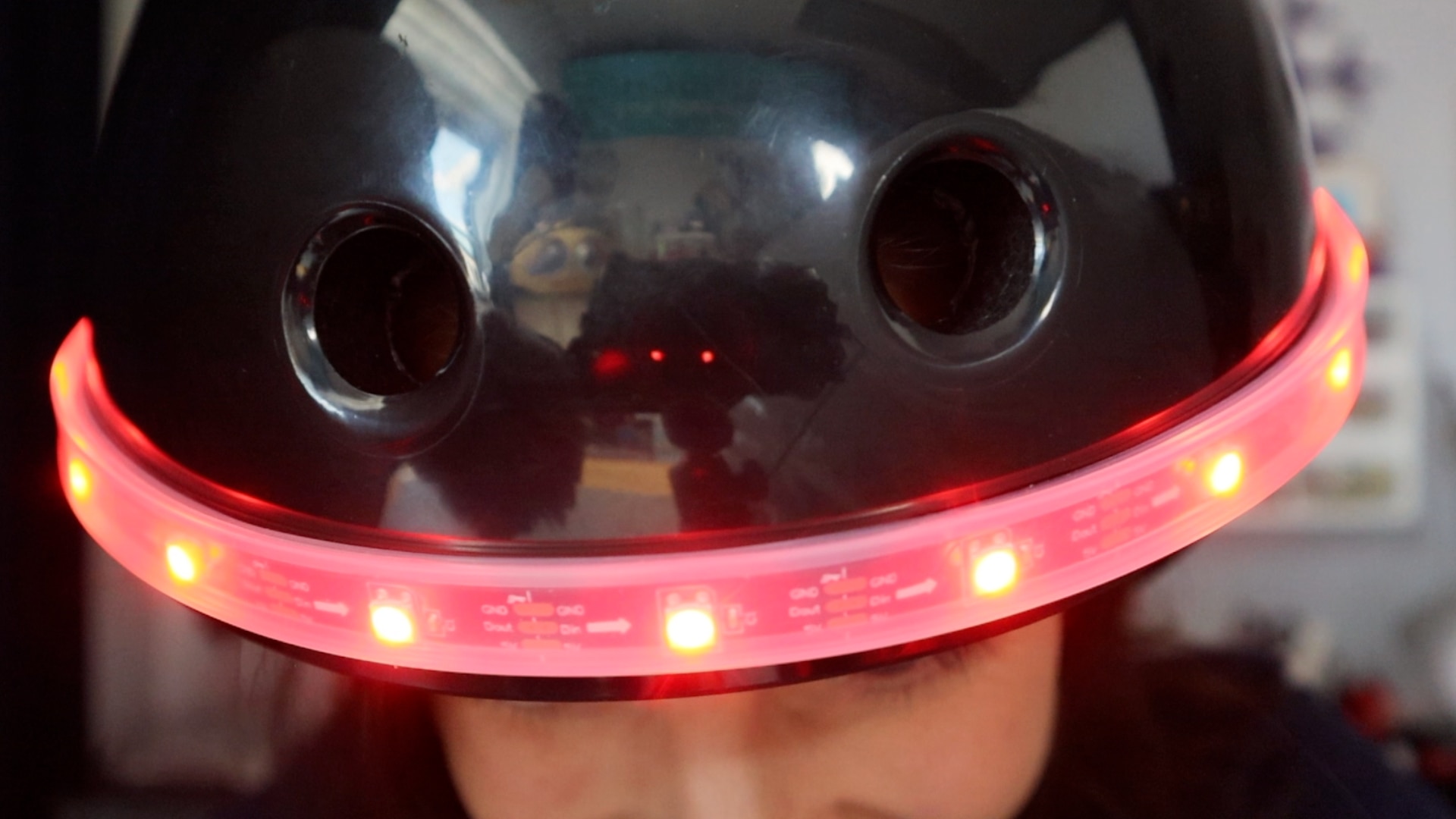 Red NeoPixels on Bike Helmet