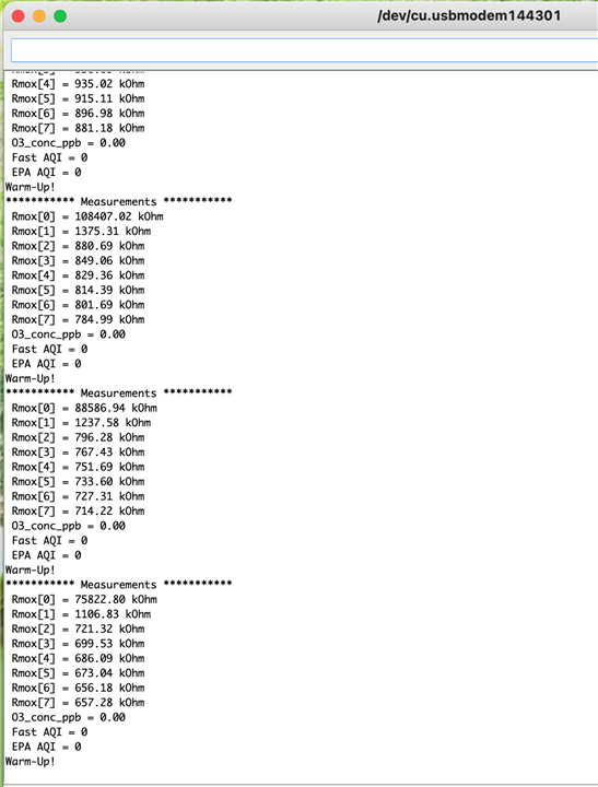 Results of First Test ZMOD4510 on Arduino