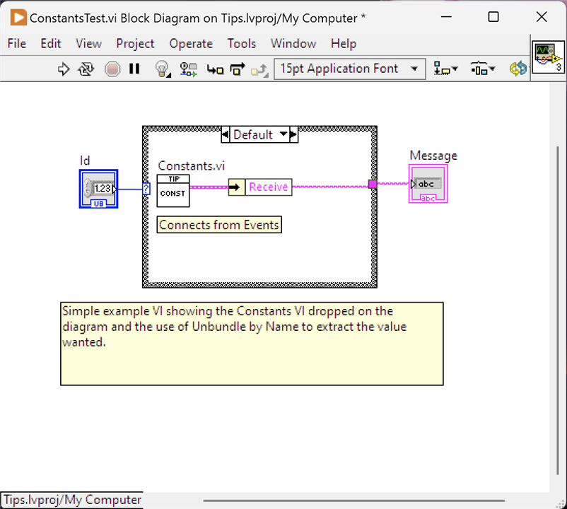 Image showing an example Block Diagram with the Constants extracted using Unbundle By Name