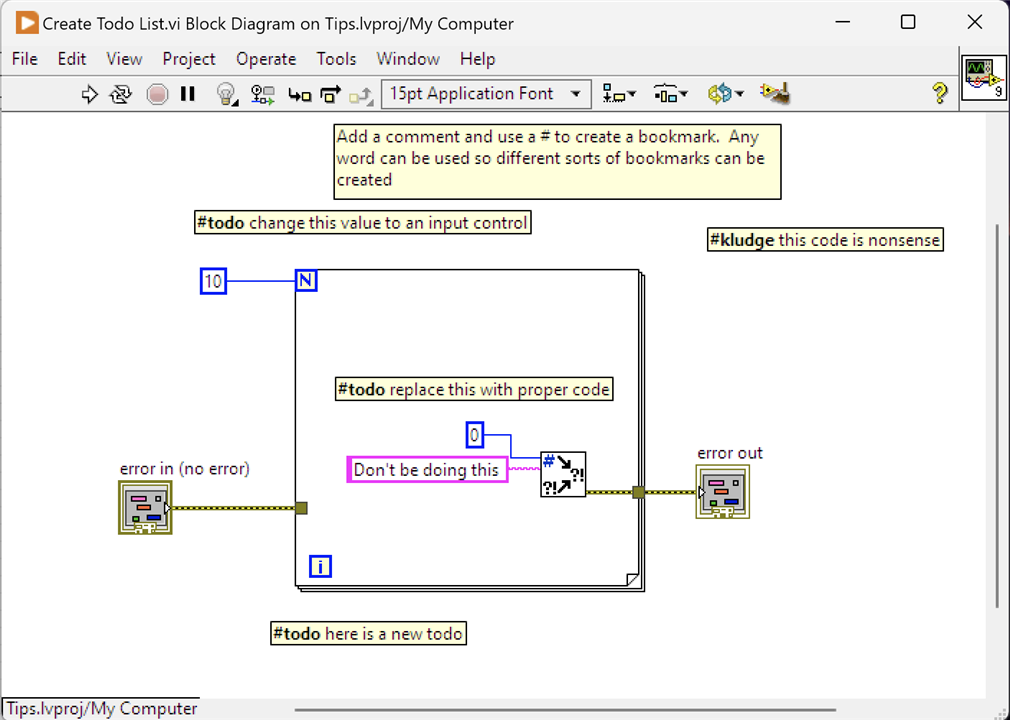 Image showing a Block Diagram with comments tagged with #todo