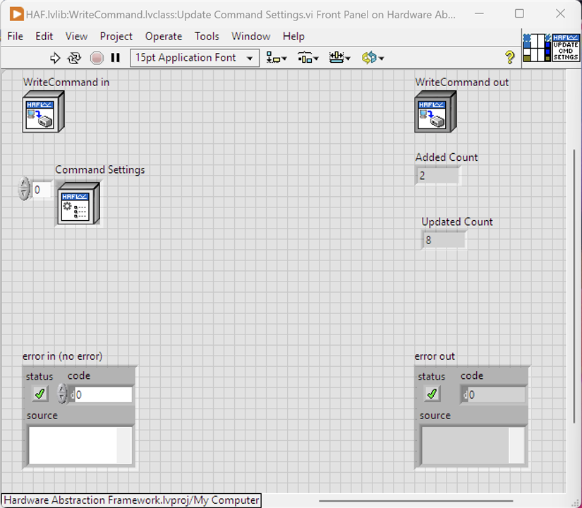 Image showing the Front Panel of the Update Command Settings VI