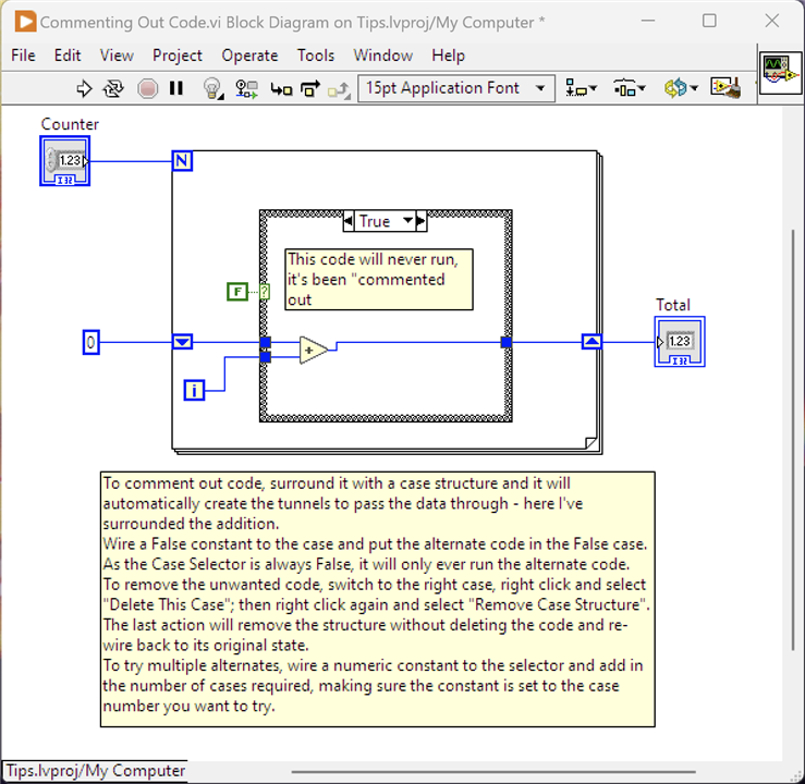 Image showing how to comment out code without deleting it.