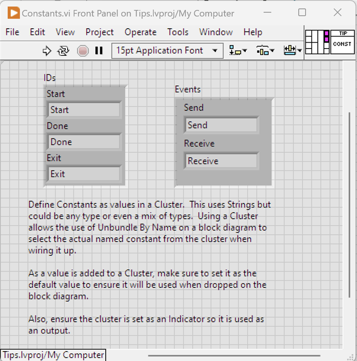 Image showing a VI with Clusters containing Strings to use as Constants