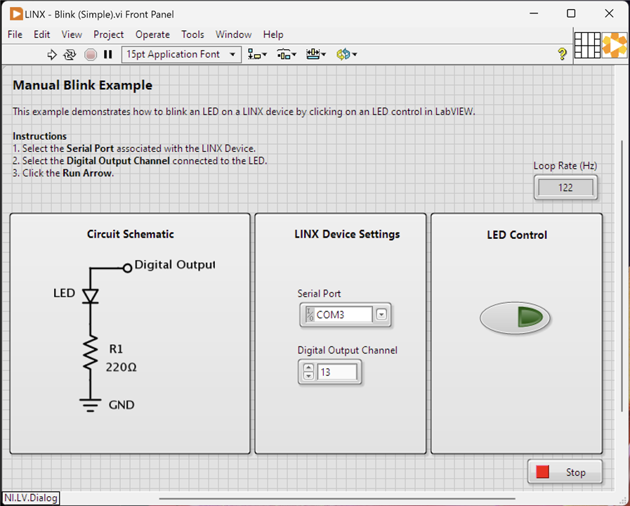 Image showing the Front Panel of the Example Application