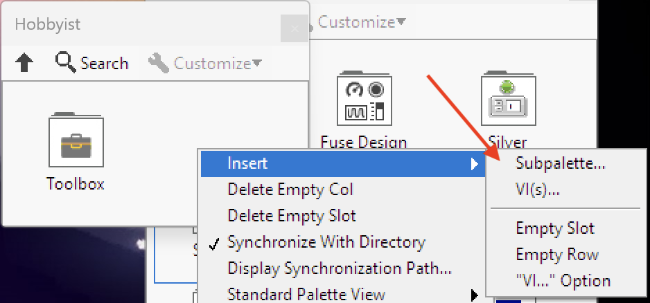 Image showing next step, insert sub palette