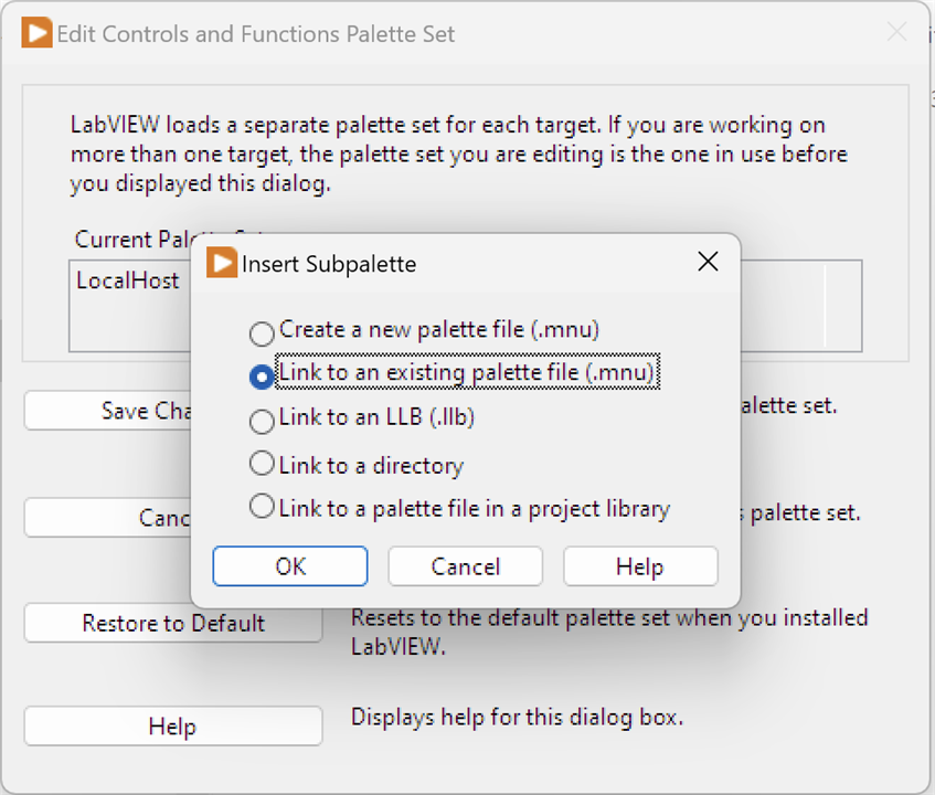 Image showing to select to link to an existing Palette file