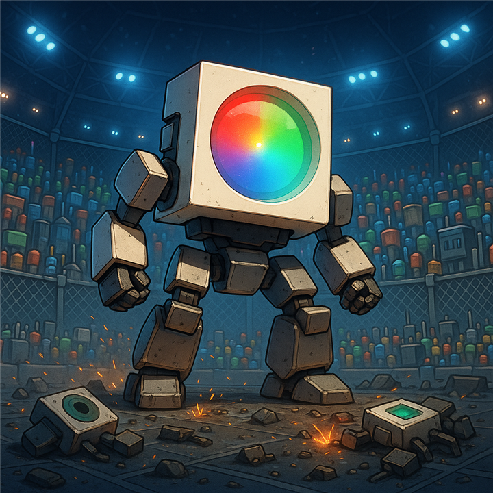 Funny AI rendering of the winning LED as a mech warrior