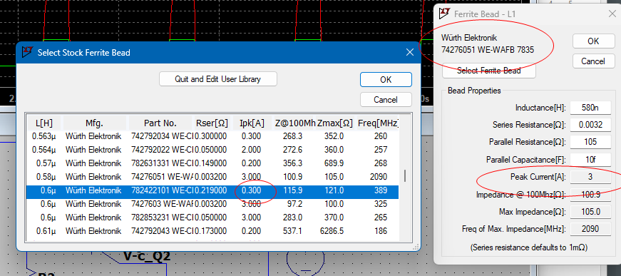 simulated ferrite bead - 74276051