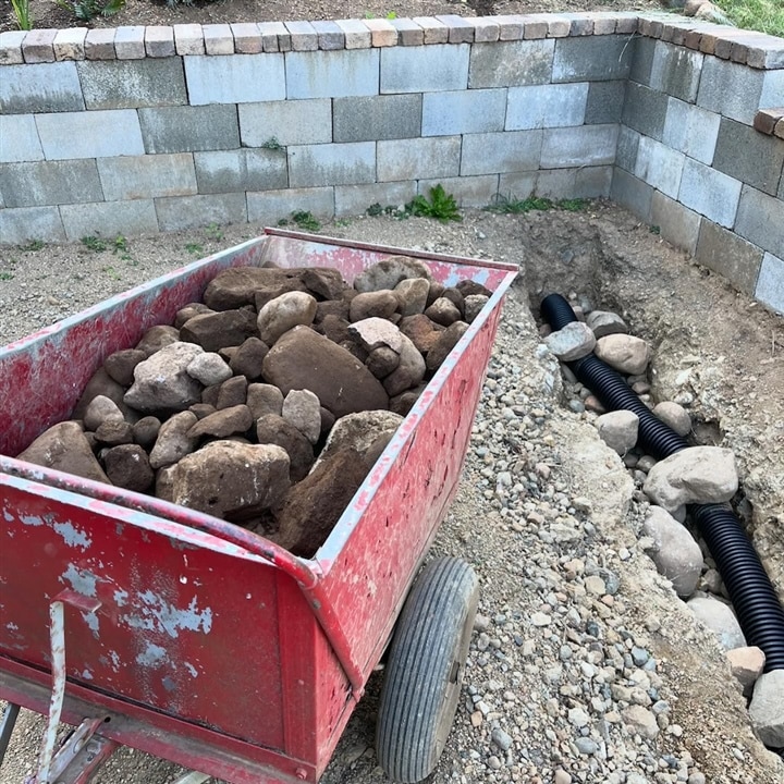 french drain using available rocks