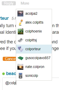 screenshot of at mention list