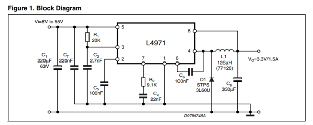 Need Help Interpreting Schematic and circuit design for L4971 DC to DC ...