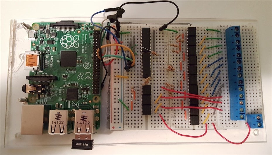 Sprinkler Pi on breadboard