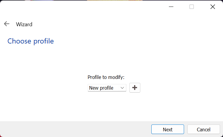 Profile selection window